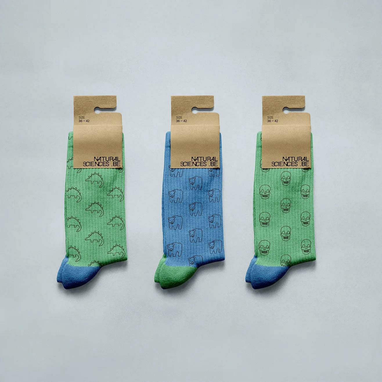 Chaussettes floquées aux couleurs de l'identité visuelle du Natural Sciences Museum